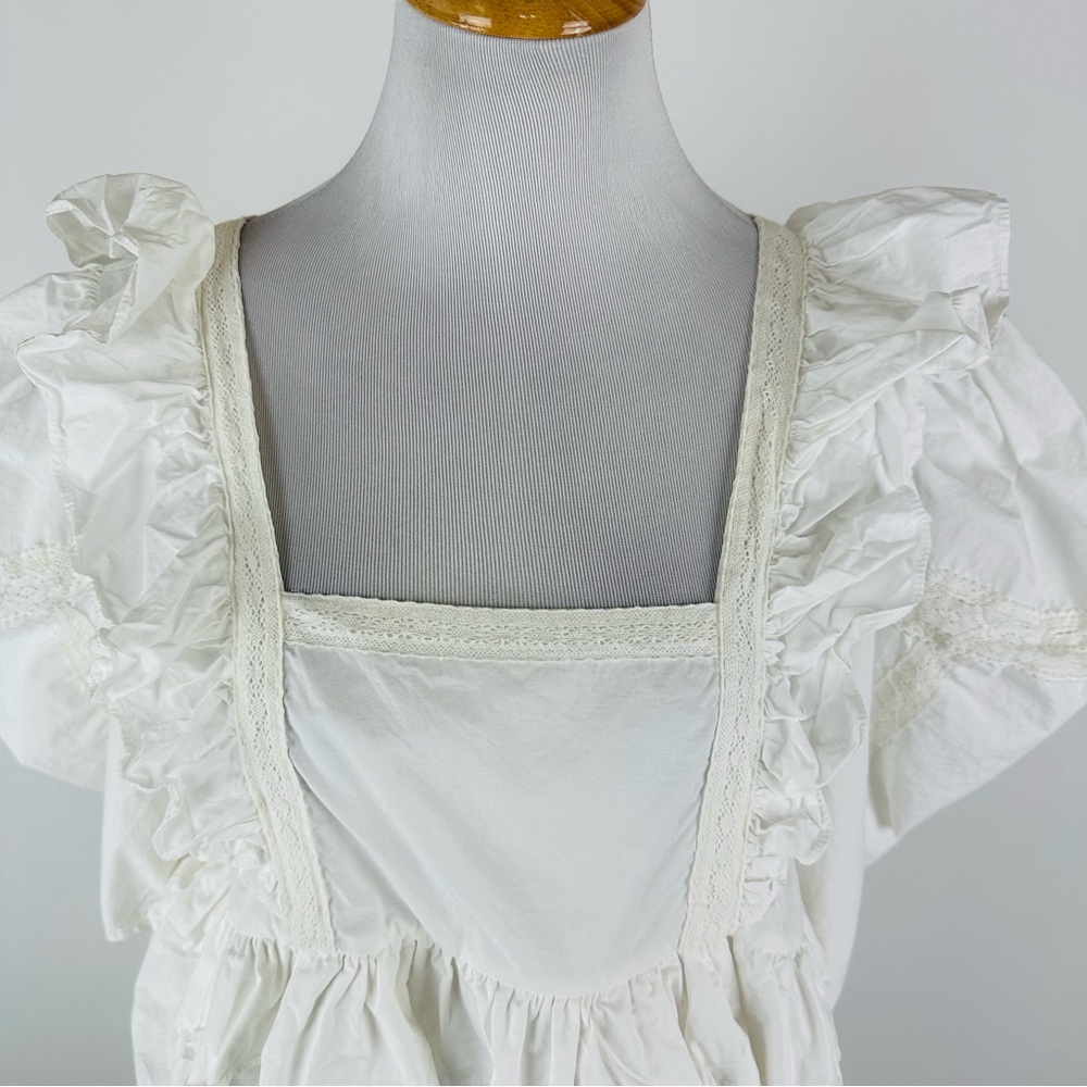 By The River White Boho Ruffle Top Size Large - Picture 2 of 8